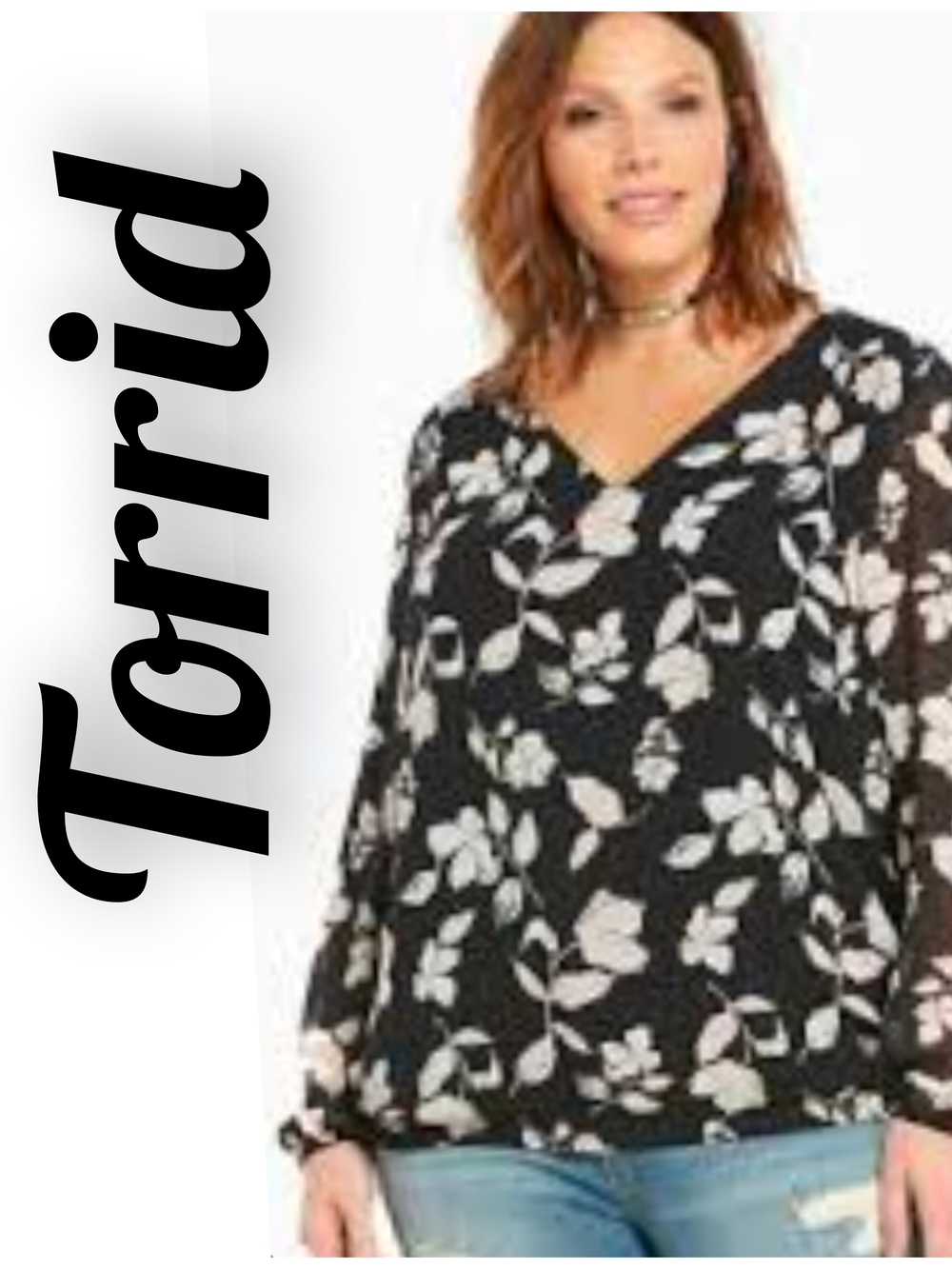 Torrid Black Floral V-Neck Blouse